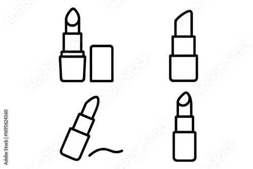 Lipstick linear icon set. Minimalistic makeup pictogram for web and graphic design. Simple vector cosmetic illustration for apps, banners, social media, cards and beauty.