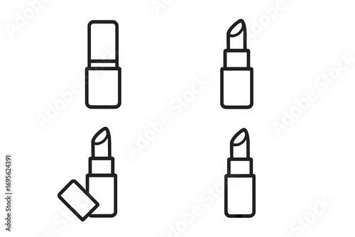 Lipstick line icon set. Simple linear pictogram collection of lip cosmetic product. Minimalist vector for web, graphic design, apps. Open and closed lipstick illustration.