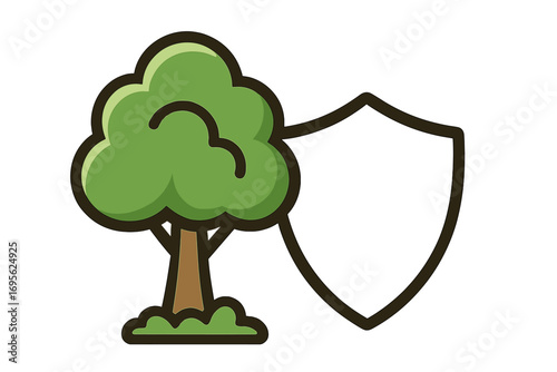 Tree and shield icon for environmental protection and nature conservation. Eco friendly symbol for safety and security. Ecology, growth, and life concept. Vector logo idea.