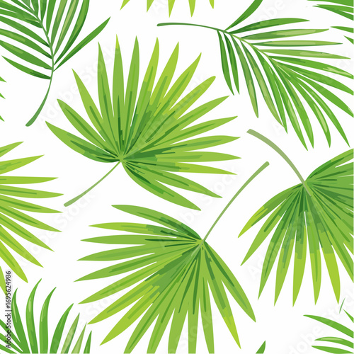 Vivid Green Palm Fronds A Tropical Leaf Pattern with Stylized Veins