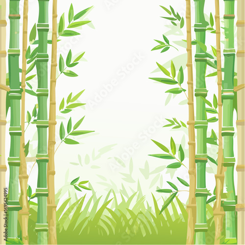 Lush Bamboo Grove Illustration with Vibrant Green Stalks and Delicate Leaves