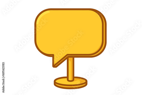 Empty yellow speech bubble on a stand. Modern flat design icon for chat, message, or communication. Blank talk balloon for dialogue, quotes, or forum comments. Vector comic.