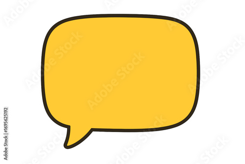 Yellow speech bubble vector illustration. Blank chat box for text message or dialogue. Flat cartoon comic style graphic element. Communication symbol icon for quote or thought.