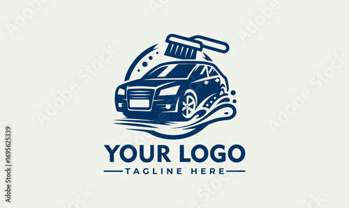 A stylized logo depicting a person washing a car with a brush, surrounded by water effects.