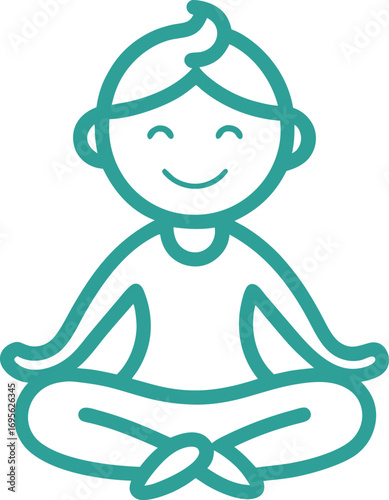 Vector art of a simple line drawing of a child meditating in a lotus position.