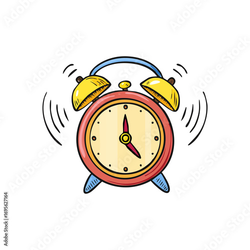 Cartoon alarm clock ringing illustration