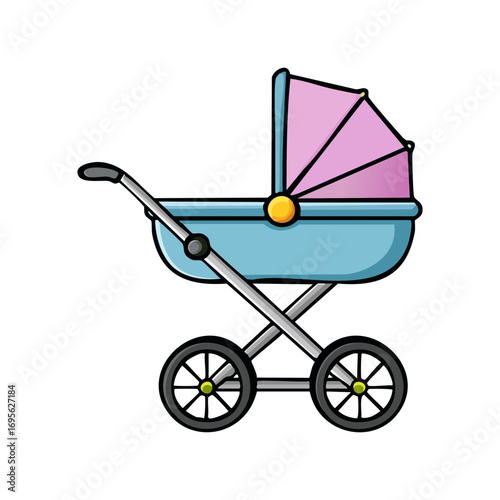 Baby stroller with pink canopy illustration