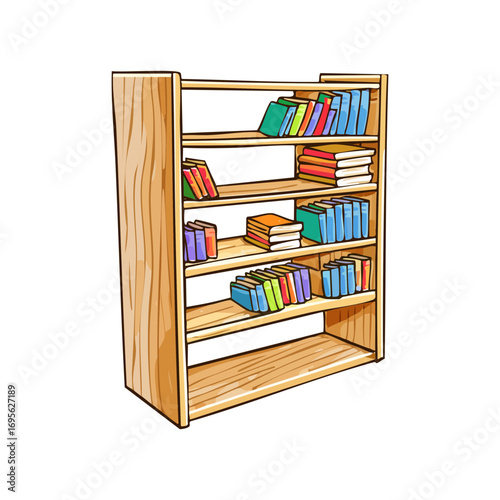 Wooden bookshelf with colorful books