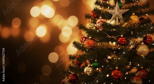 Decorated Christmas Tree with Bokeh Lights