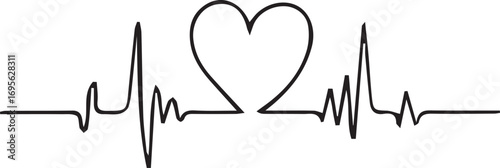 Health and Medical concept. EKG Pulse Wave, cardiogram and glowing neon heart pulse graphic illustration