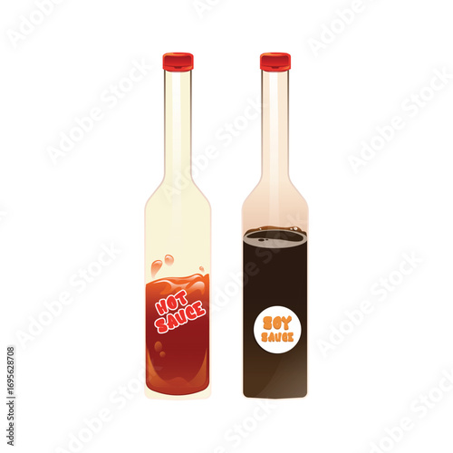 hot sauce and soy sauce illustration set