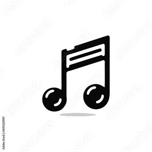 Black musical note symbol on a white background