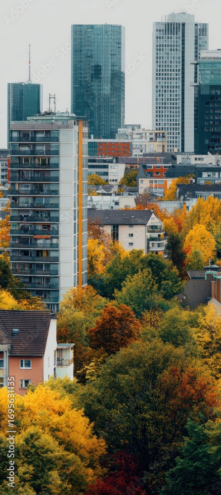 Obraz premium Modern Autumn Cityscape with Diverse Urban Lifestyle Premium Seasonal Content for Millennial Marketing and Social Media Campaigns Featuring Metropolitan Living