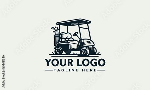A detailed illustration of a golf cart with clubs, ready for the course.