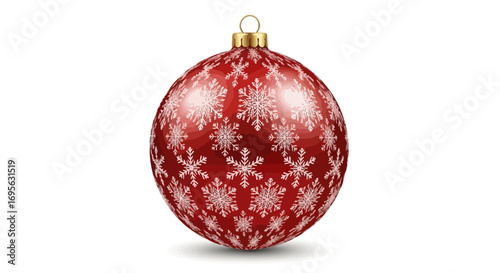 Red Christmas ornament with a white snowflake pattern.