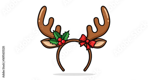 Festive reindeer antler headband with holly and bow, Christmas party accessory.