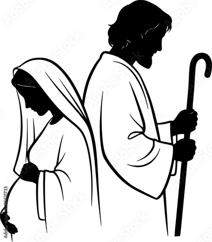 Mary and Joseph Silhouettes – Holy Family Religious Vector Illustration for Christmas and Nativity Designs