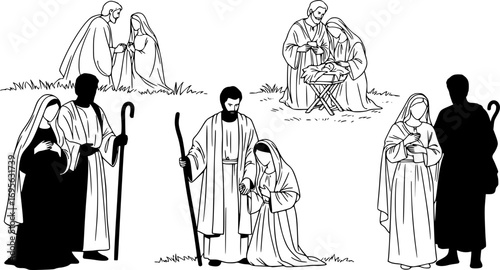 Mary and Joseph Silhouettes – Holy Family Religious Vector Illustration for Christmas and Nativity Designs