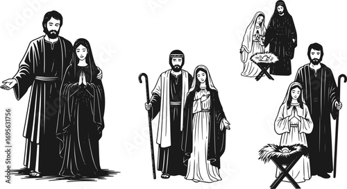 Mary and Joseph Silhouettes – Holy Family Religious Vector Illustration for Christmas and Nativity Designs