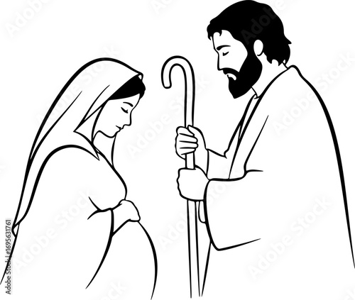 Mary and Joseph Silhouettes – Holy Family Religious Vector Illustration for Christmas and Nativity Designs