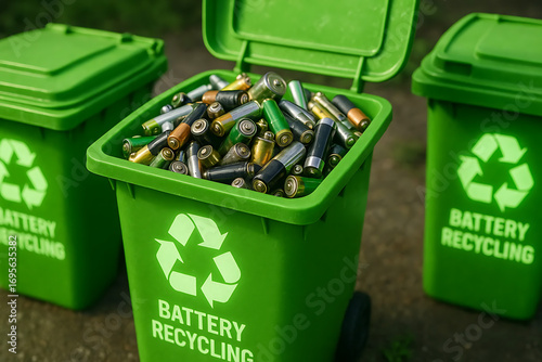 Used Batteries in Green Recycling Bin – Environmental Waste Disposal