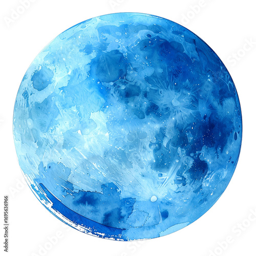 Blue watercolor circle with organic brush texture isolated on transparent background, artistic highlight element.