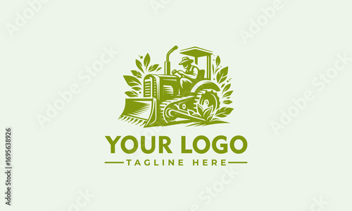 A green vintage tractor logo with a farmer driving, ready for agricultural work.