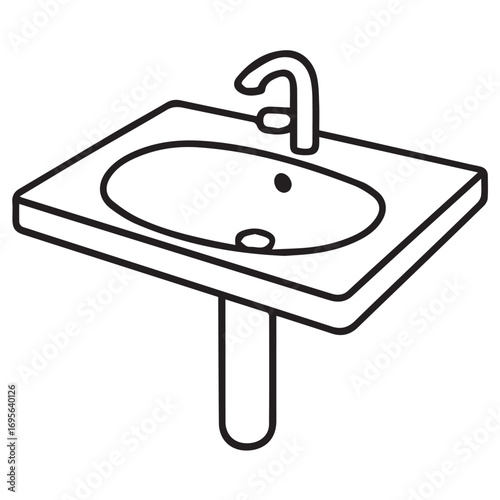 Detailed vector representation of a washtaple, black and white illustration with clear black outline, suitable for logos, icons, technical drawings, or design projects.