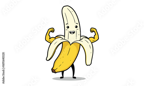 Strong Cartoon Banana Character Flexing Muscles