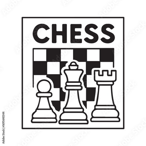 Vector poster illustration of a chess theme, created in black and white with bold black outline, perfect for tournaments, events, branding, or decoration.