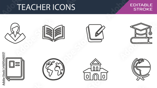 Teacher icons set with book school graduation and learning outline design
