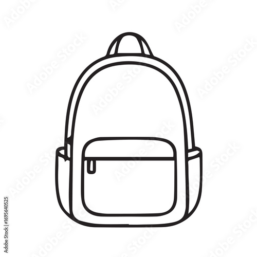 Vector artwork depicting a backpack, created in simple black and white with bold black outline, perfect for branding, modern posters, or graphic templates.