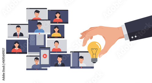 Visionary Interaction: Human Hand Engaging with Future Technology and Data Flow