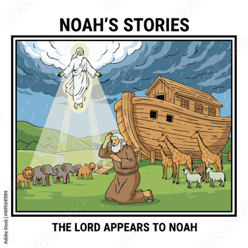 Noah's Stories. The Lord appearance to Noah, bible, illustration