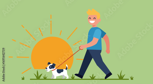 Man Walking Dog on Leash in Park.