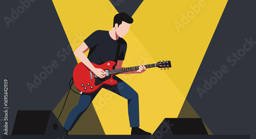 Vector Illustration of a Guitarist Playing Electric Guitar.