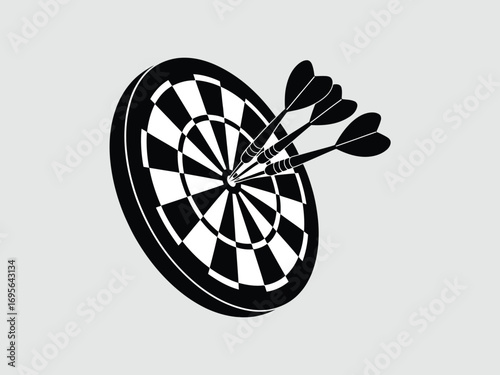 Black and white darts hit dartboard game sport target