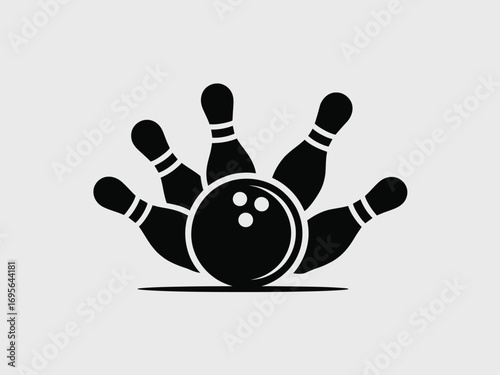 Black bowling ball striking pins strike sport