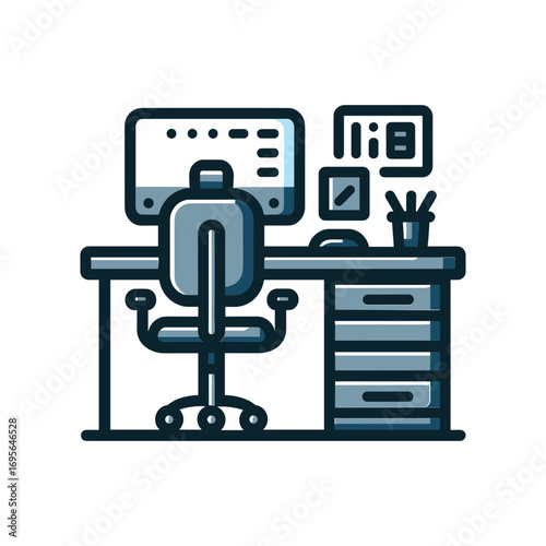 Modern office workspace with desk, chair, and decor