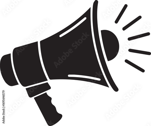 Black silhouette icon of a megaphone emitting sound waves on a white background bullhorn loudspeaker