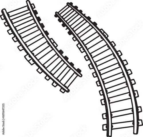 Hand Drawn Black Outline Train Tracks on White Background railway railroad
