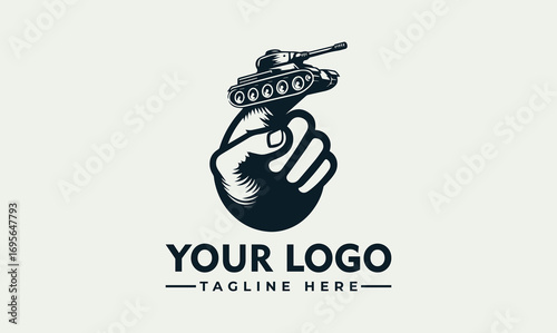 A clenched fist holding a miniature tank, representing power and conflict.