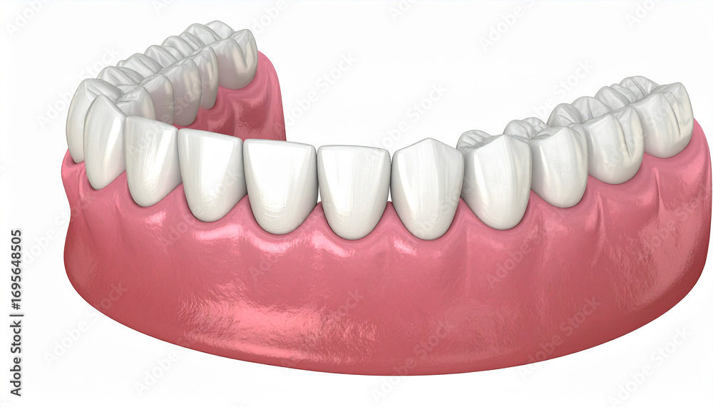 Obraz premium White teeth set in pink gums dental anatomy