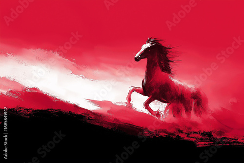 horse, red horse, 2026, 2086, 2146, happy new year, new year, new year greetings, new year's card, sunrise, animal, silhouette, start, year of the horse, 12 zodiac signs, pony, mustang, running