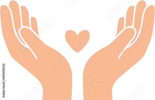 Simple Flat Design Two Hands Holding a Heart Shape Illustration