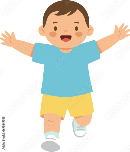 Cute Cartoon Running Boy Illustration Cheerful Expression and Open Arms Design