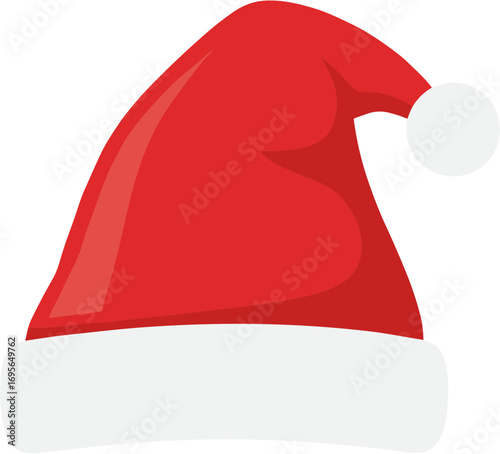 Flat Santa Claus Hat with White Brim and Pom Pom Design