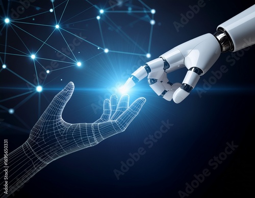 Human Hand Touching Robotic Hand with Digital Glow