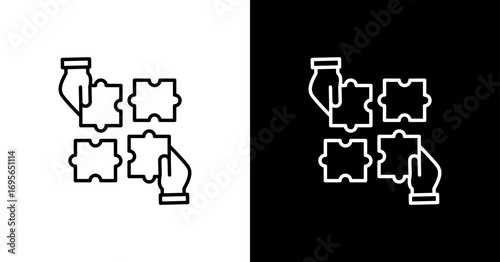 Strategy Teamwork White Icon Set Design