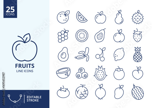 icon packs fruits vector editable stroke